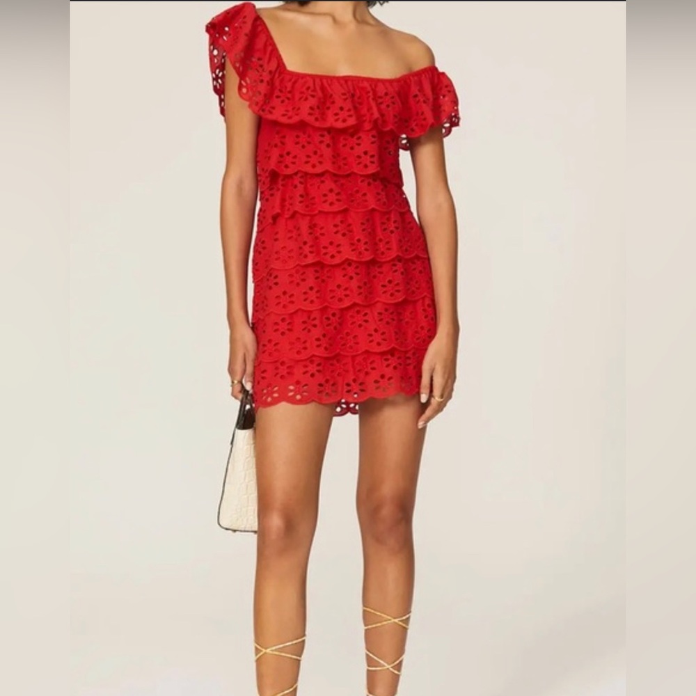 Show me your mumu red ruffle mini dress size XS